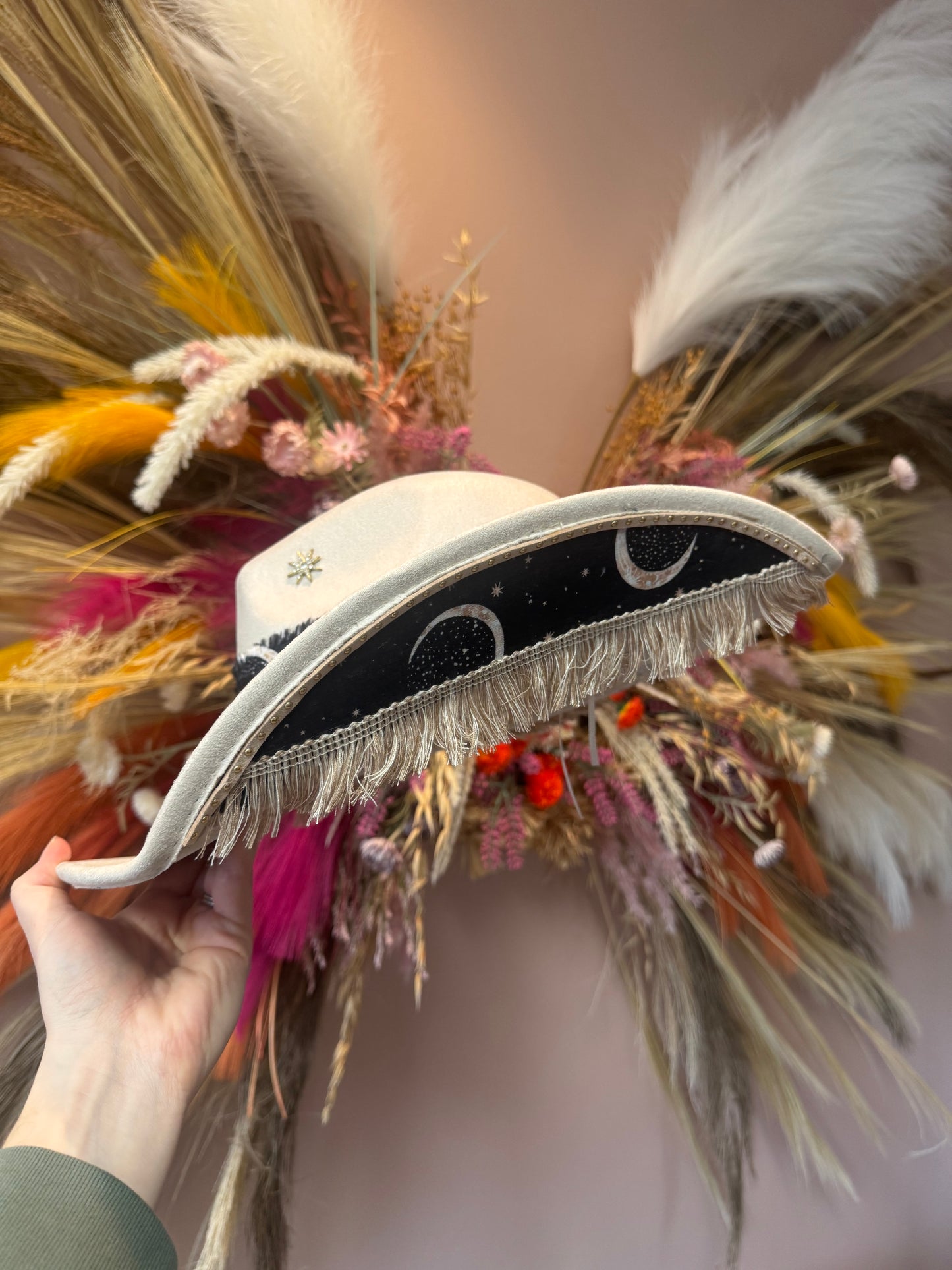 Celestial Fringe Wide Brim Suede Cowgirl Hat