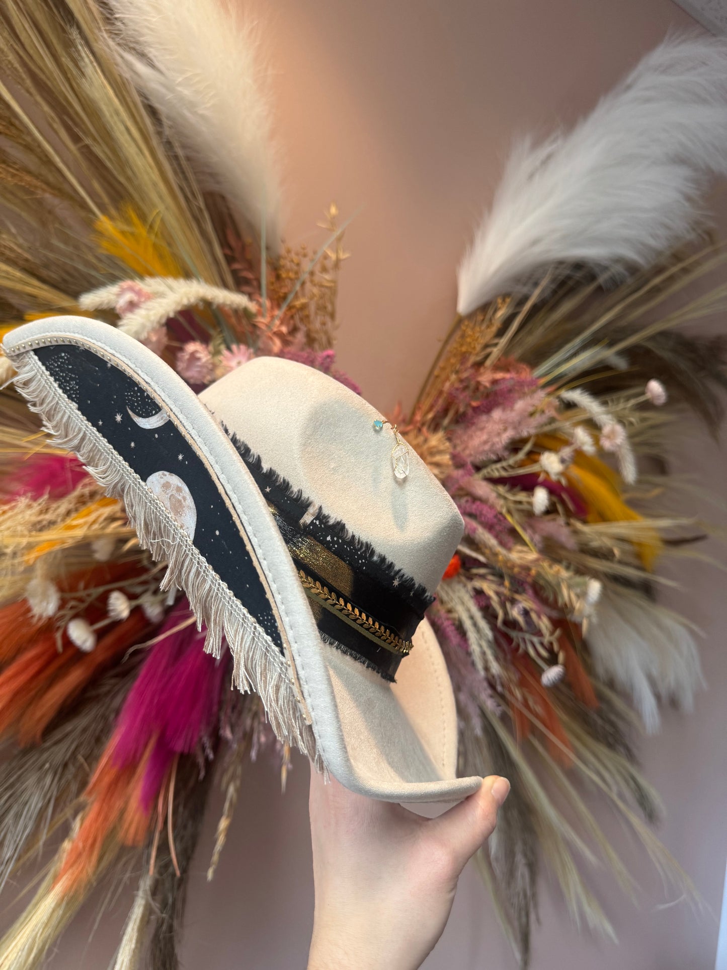 Celestial Fringe Wide Brim Suede Cowgirl Hat