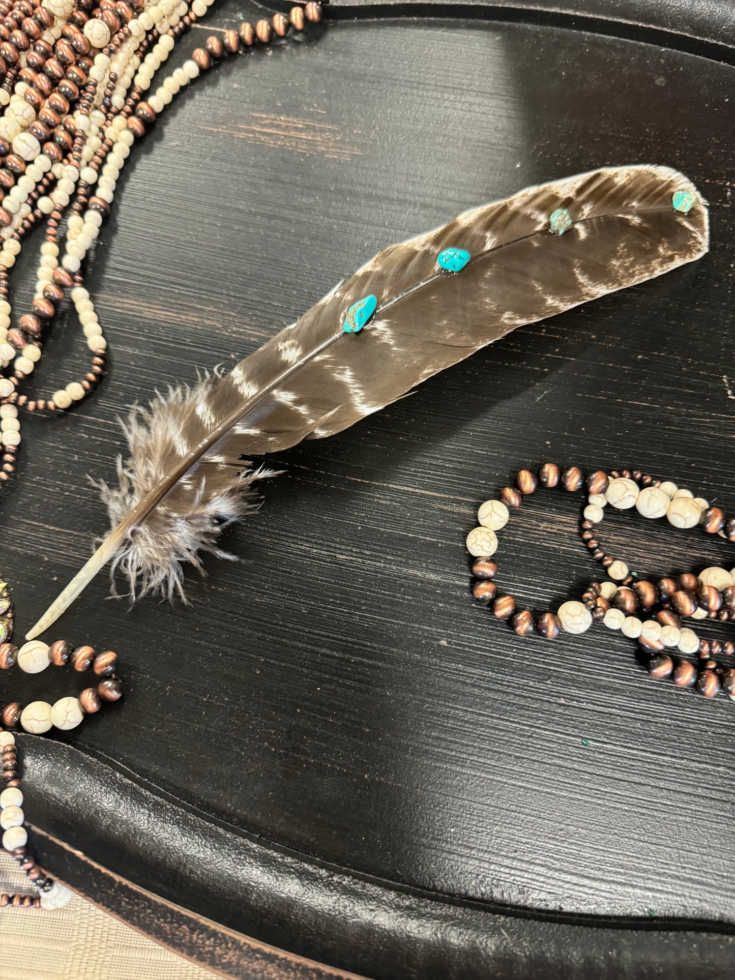 Turquoise Studded Premium Natural Barred Turkey Feathers