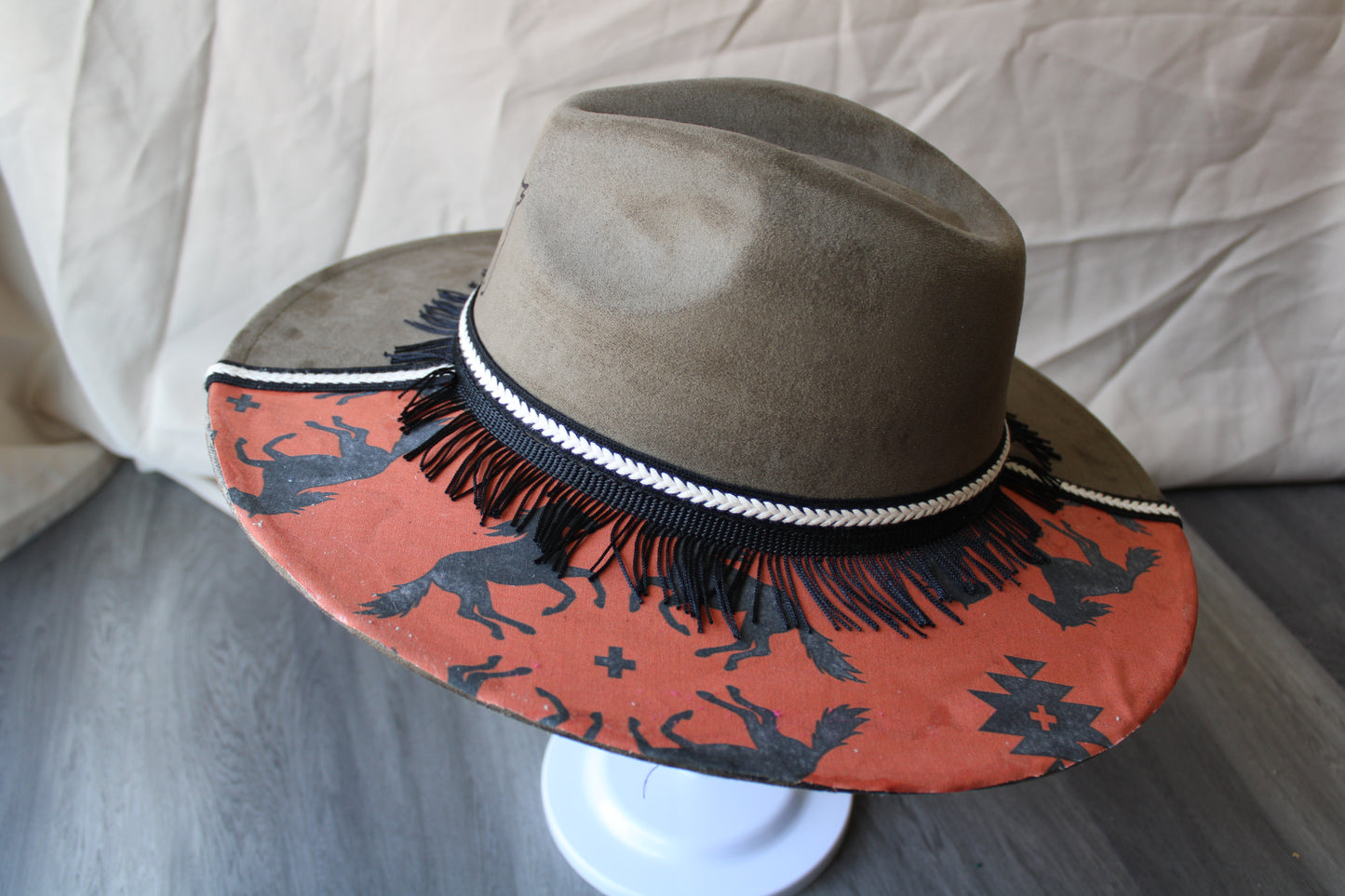 Wild Horses Burned and Decorated Olive Suede Fedora