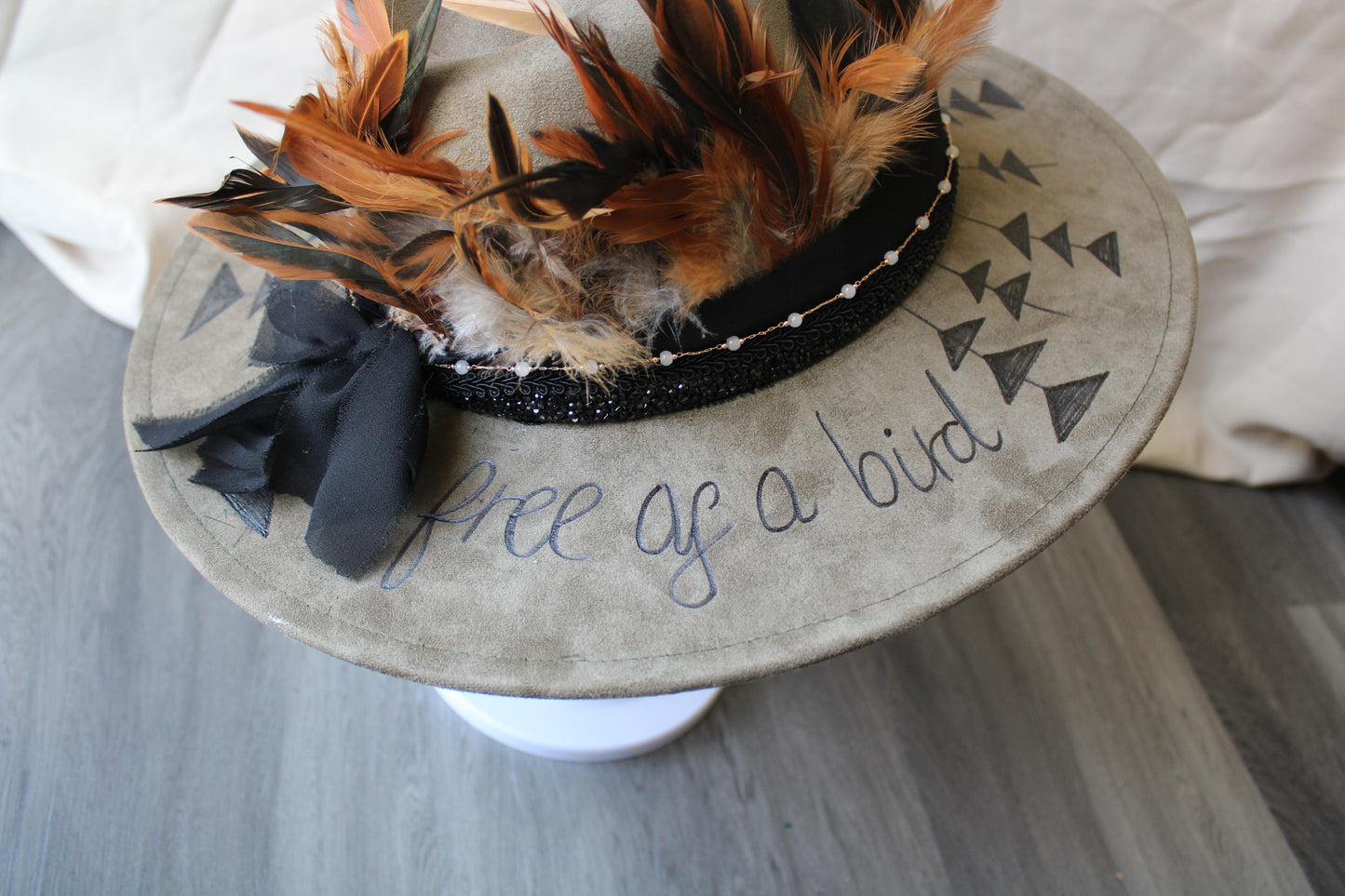 Free As A Bird Hand-Burned Faux Suede Fedora