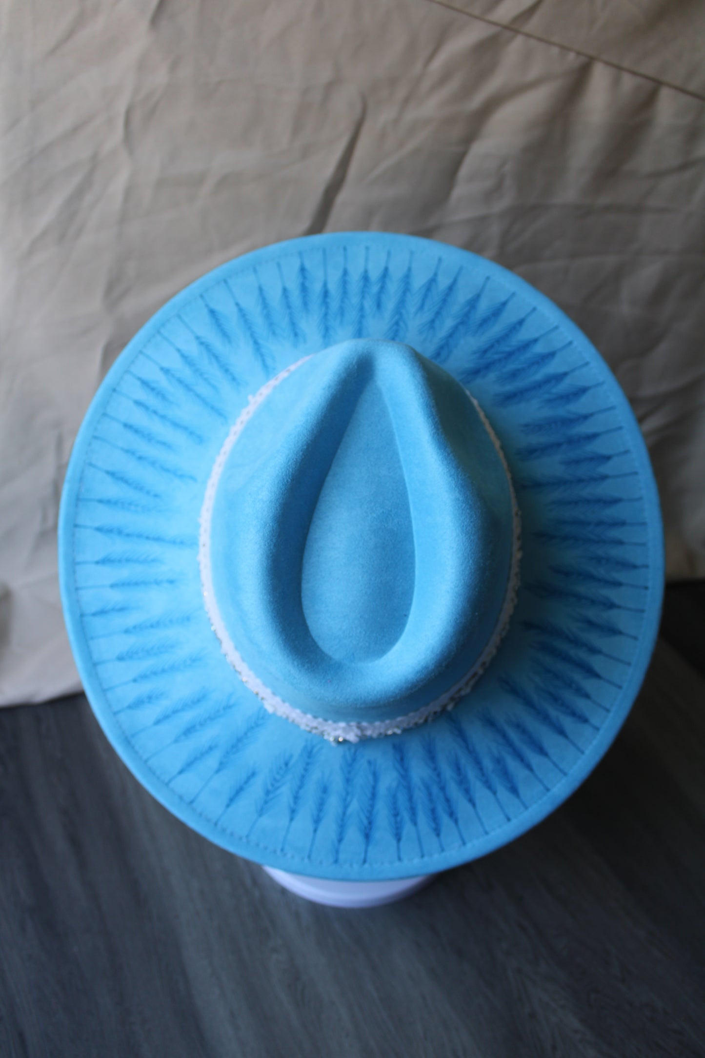 Prairieland Sky Blue Hand-Burned Faux Suede Fedora