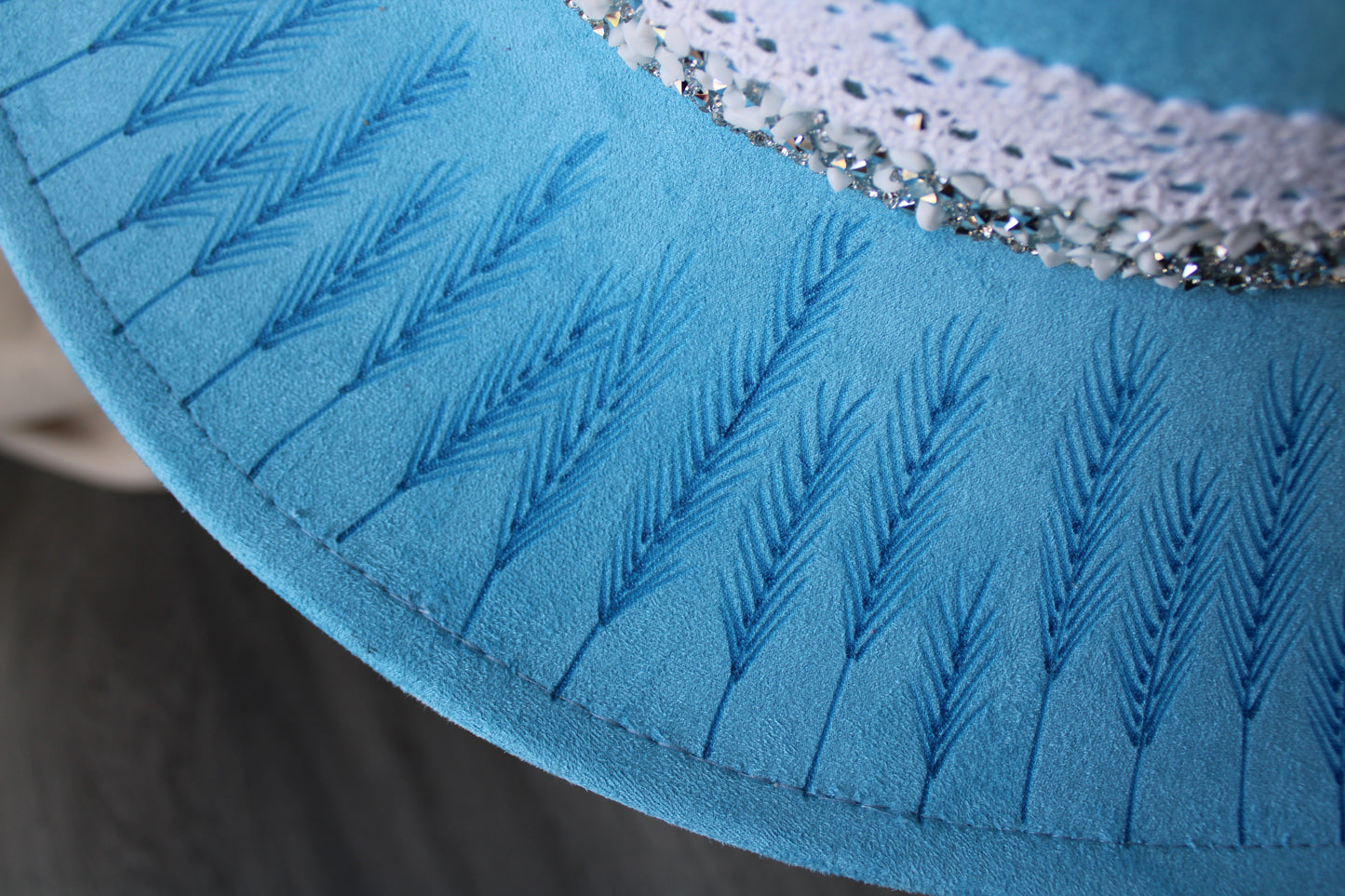 Prairieland Sky Blue Hand-Burned Faux Suede Fedora