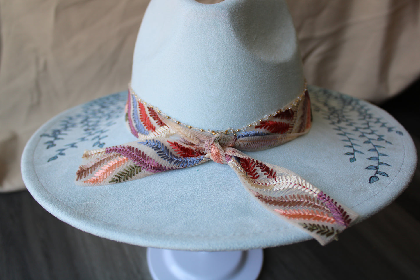 Vintage Vines Pale Blue Burned Fedora
