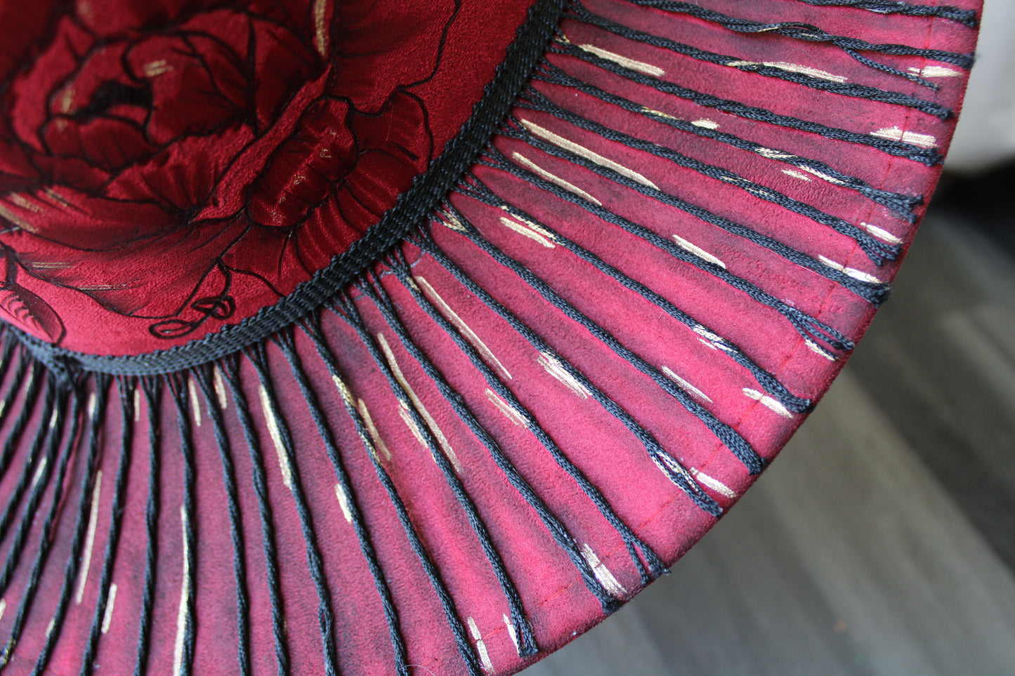 Striking Peony Hand-Burned Faux Suede Fedora