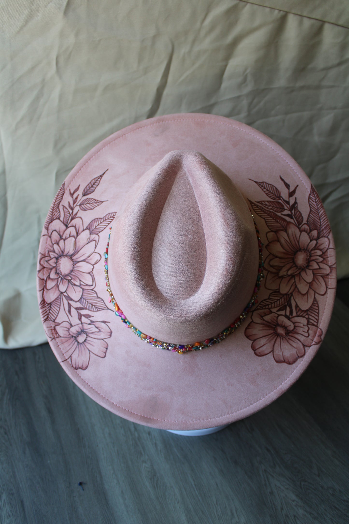 Mirrored Wildflowers Pink Burned Suede Fedora
