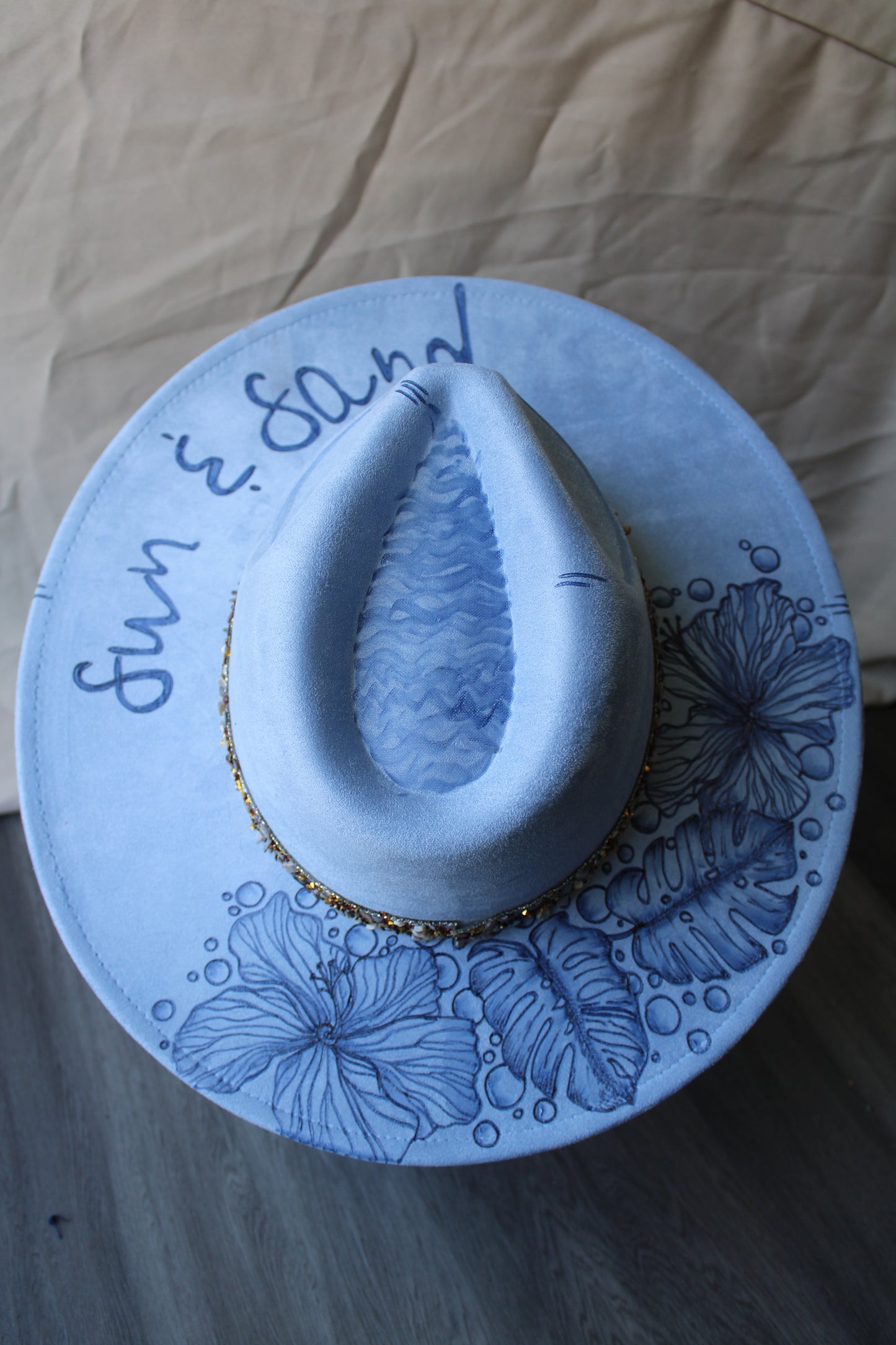Sun and Sand Hand-Burned Faux Suede Fedora