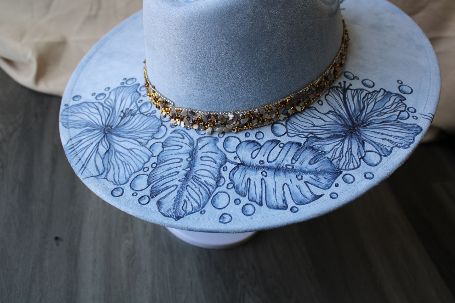 Sun and Sand Hand-Burned Faux Suede Fedora