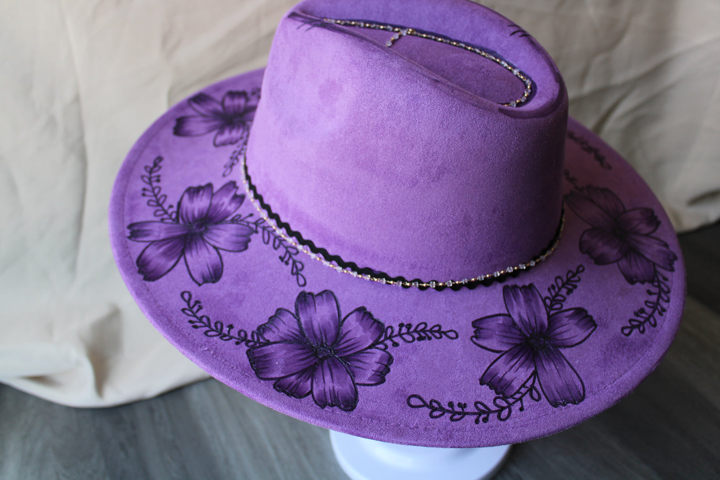 Purple Moss Rose Burned Suede Fedora