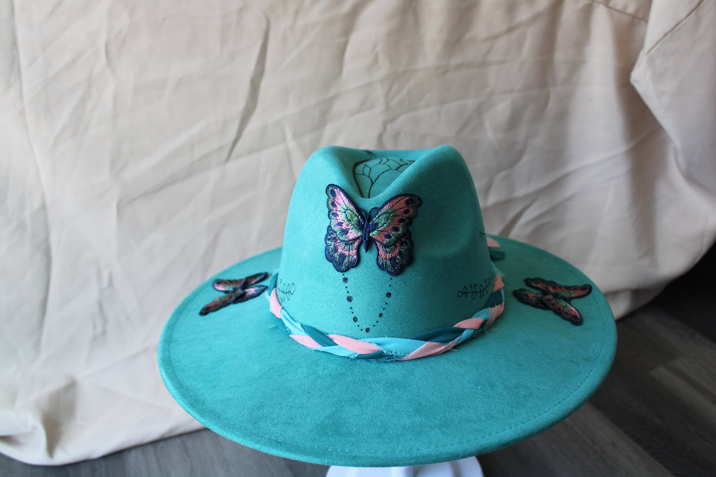Teal Butterfly Patch Burned Fedora