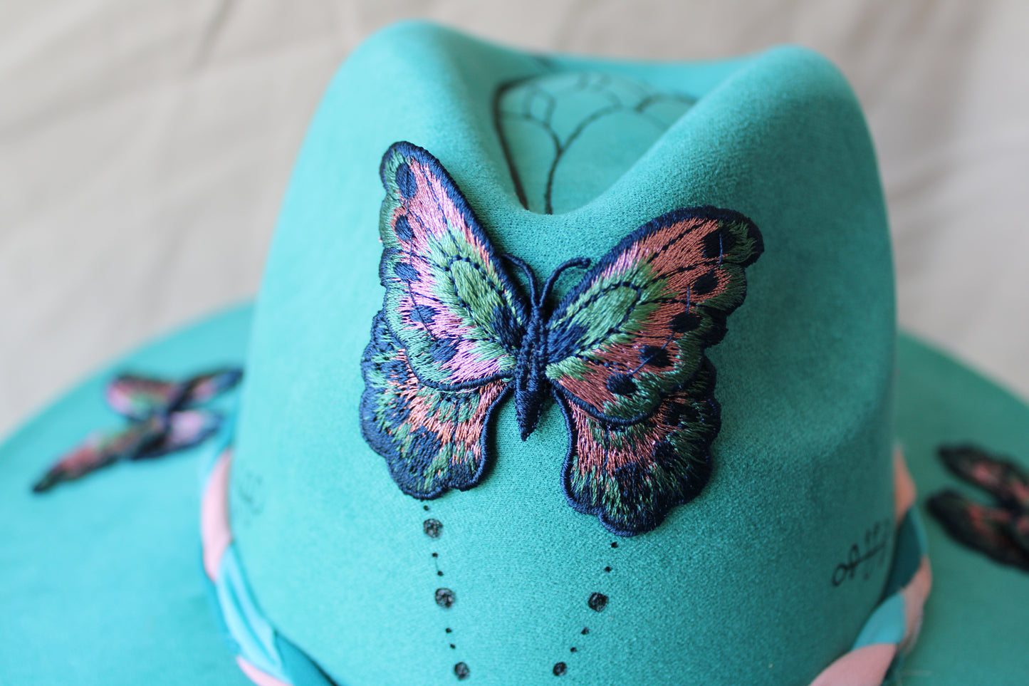 Teal Butterfly Patch Burned Fedora