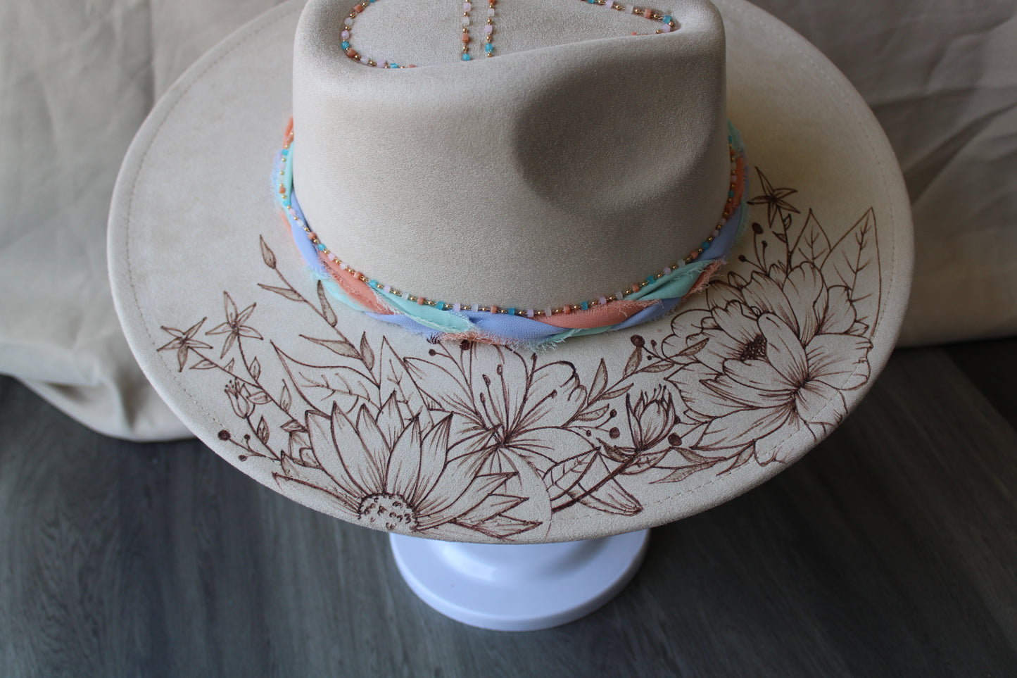 Spring Floral Cream Burned Fedora