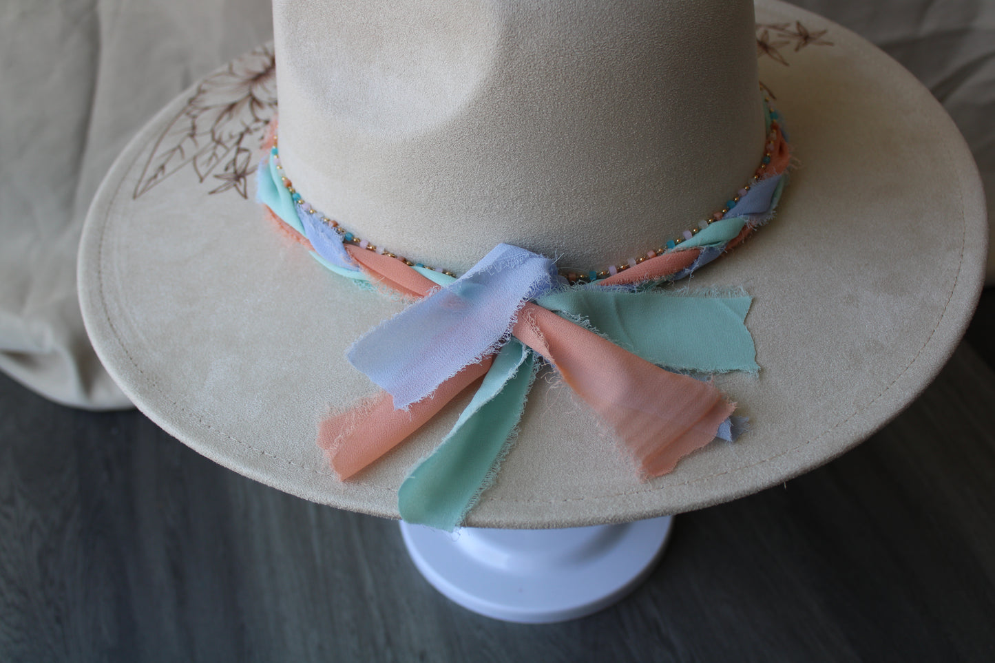 Spring Floral Cream Burned Fedora