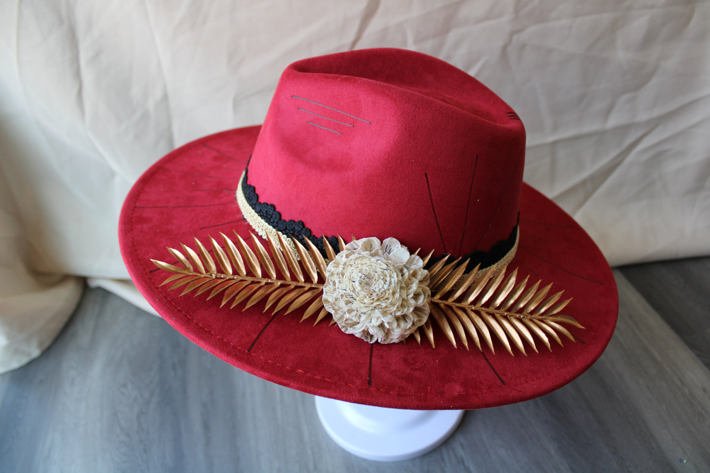 Classy Red Line Art Burned Fedora
