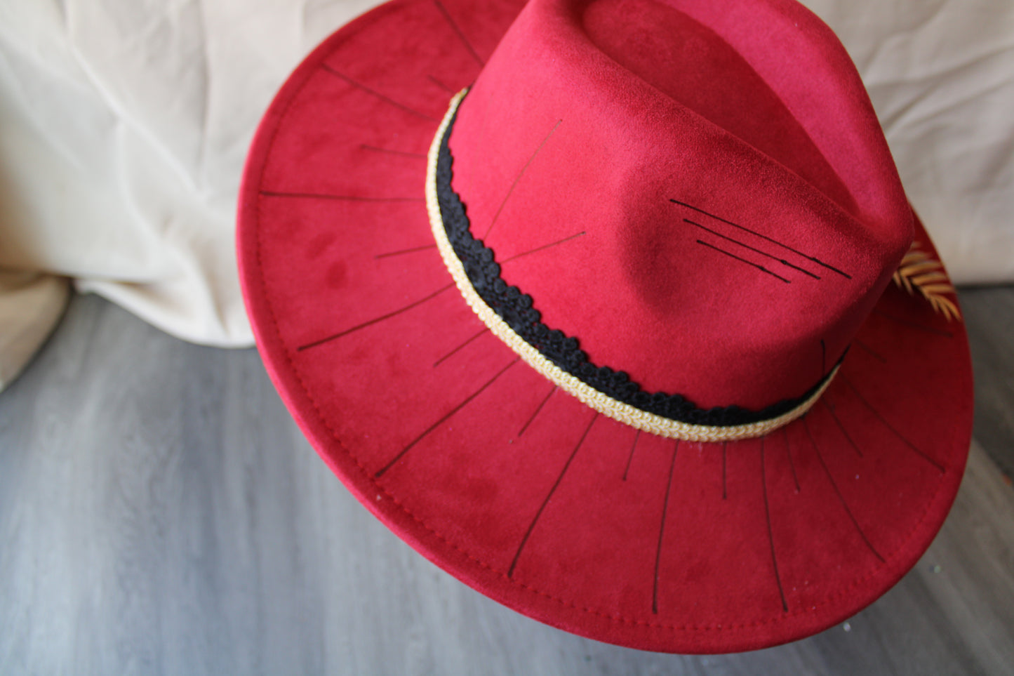 Classy Red Line Art Burned Fedora