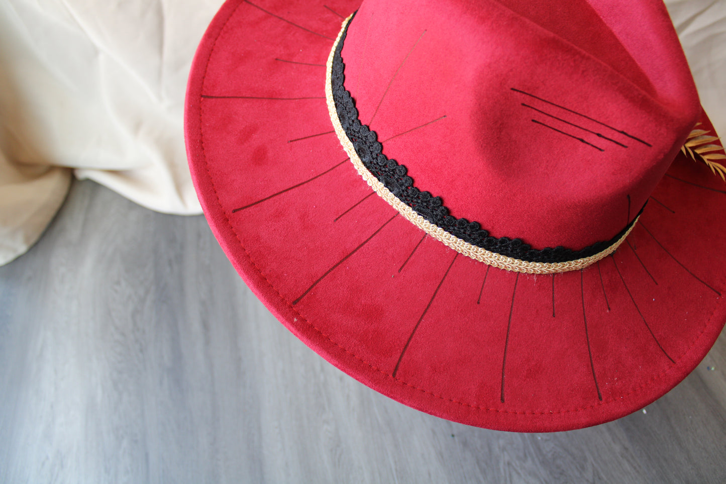 Classy Red Line Art Burned Fedora
