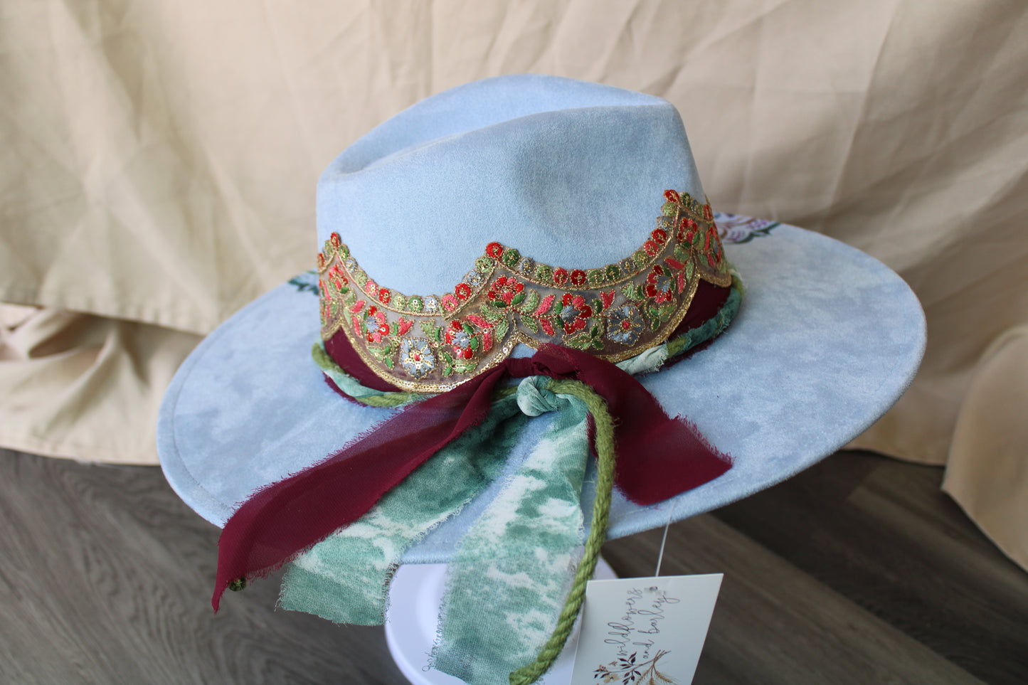 Secret Garden Mandala Dusty Blue Burned Suede Fedora