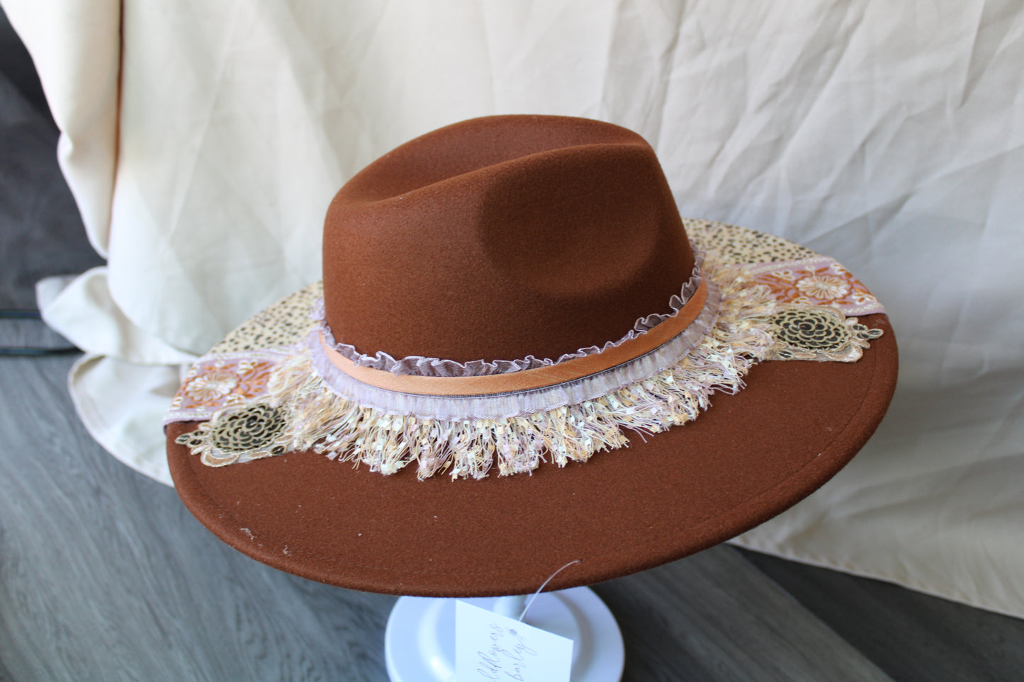 Nuetral Dalmation Fringe Coffee Felt Fedora