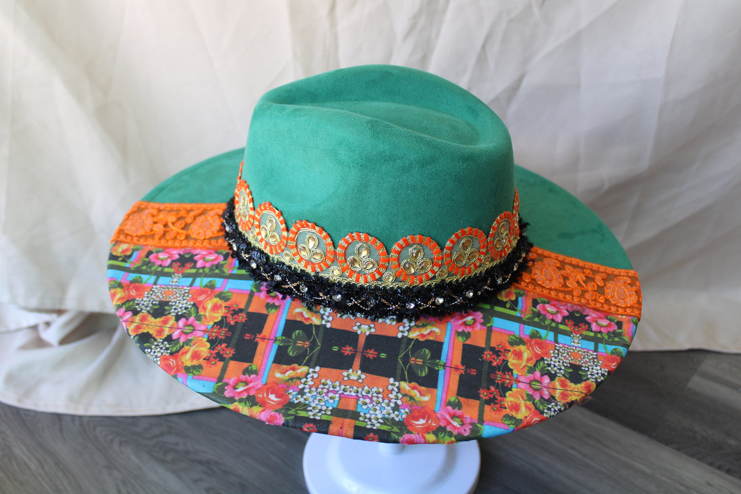 Florence Florals Emerald Suede Fedora