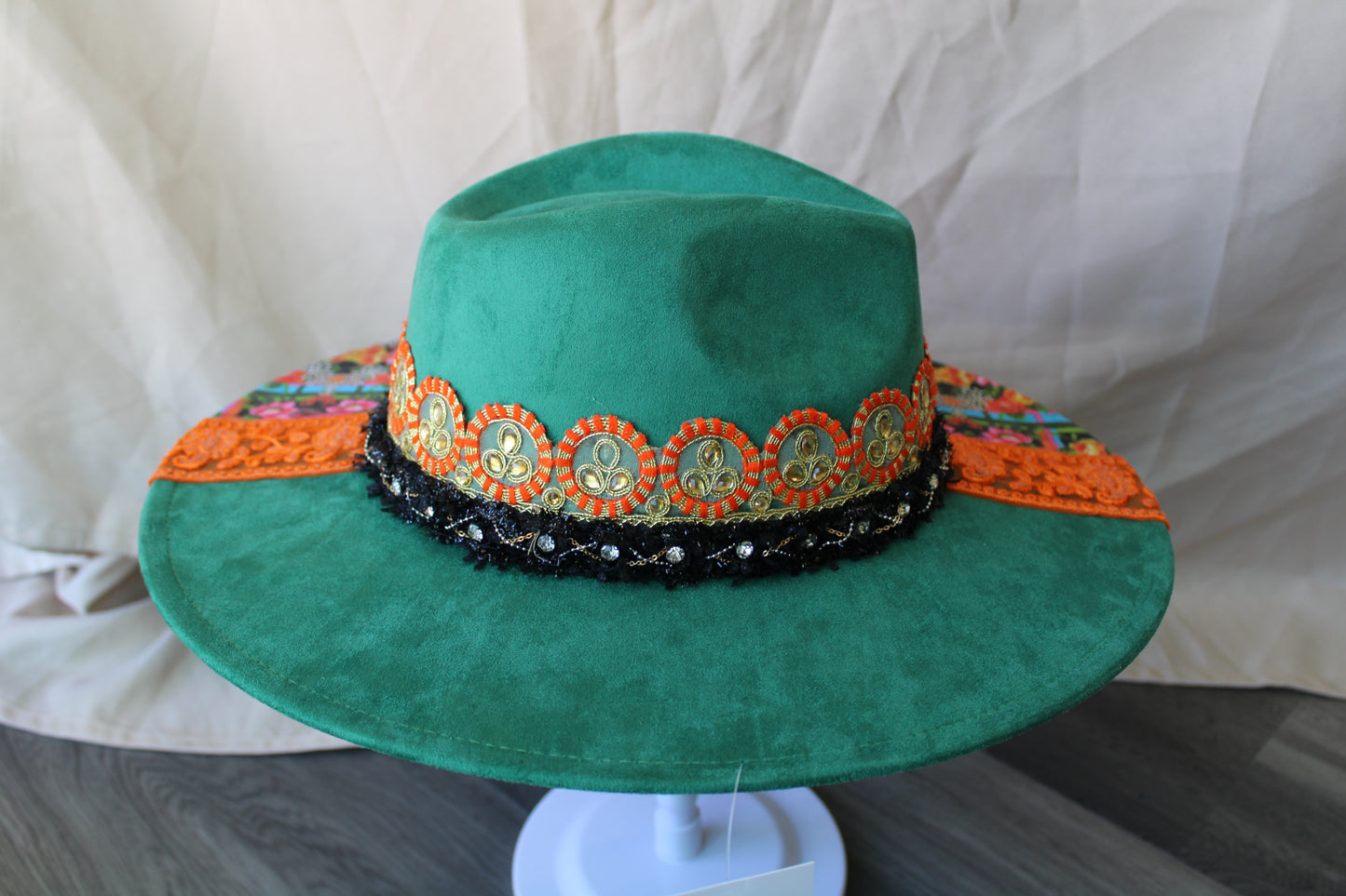 Florence Florals Emerald Suede Fedora