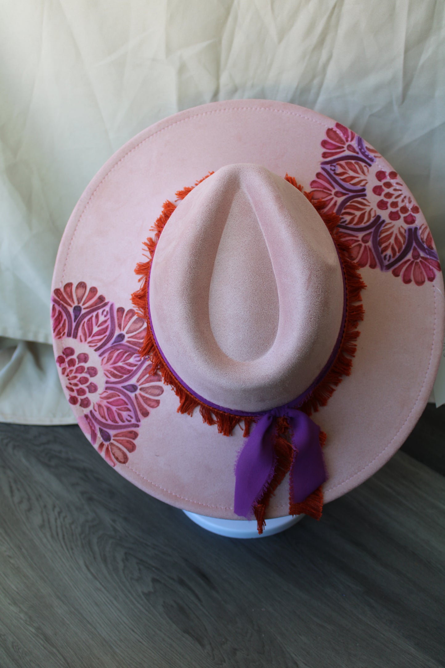 Peachy Pink Mandala Burned Suede Fedora