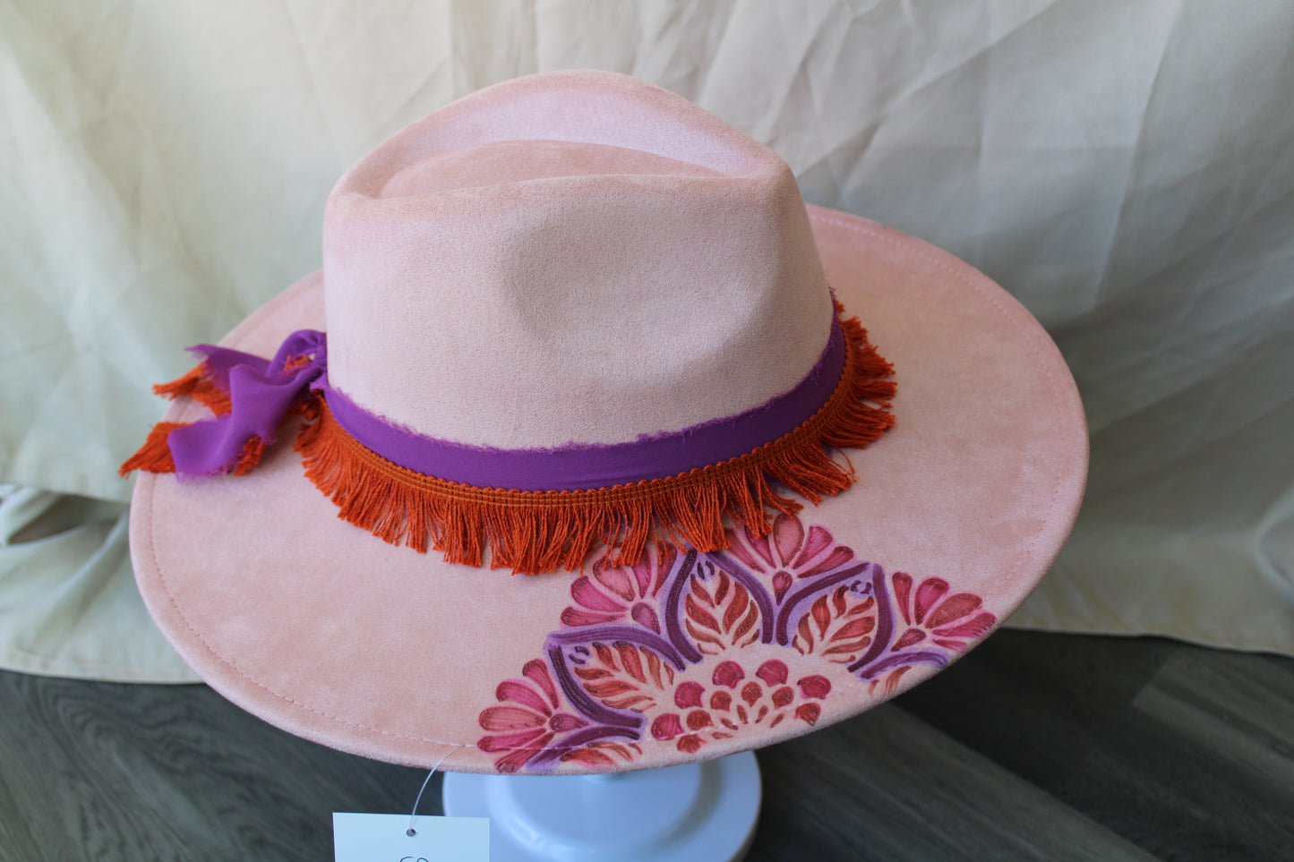 Peachy Pink Mandala Burned Suede Fedora