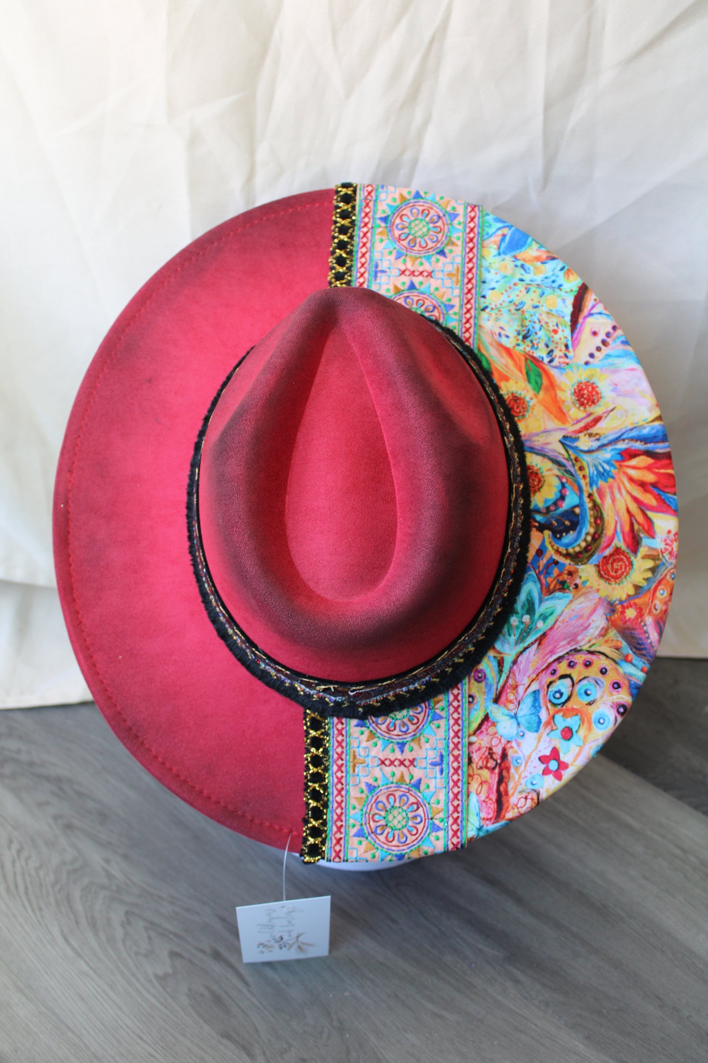 Fairy Garden Red Hand-Decorated Suede Fedora