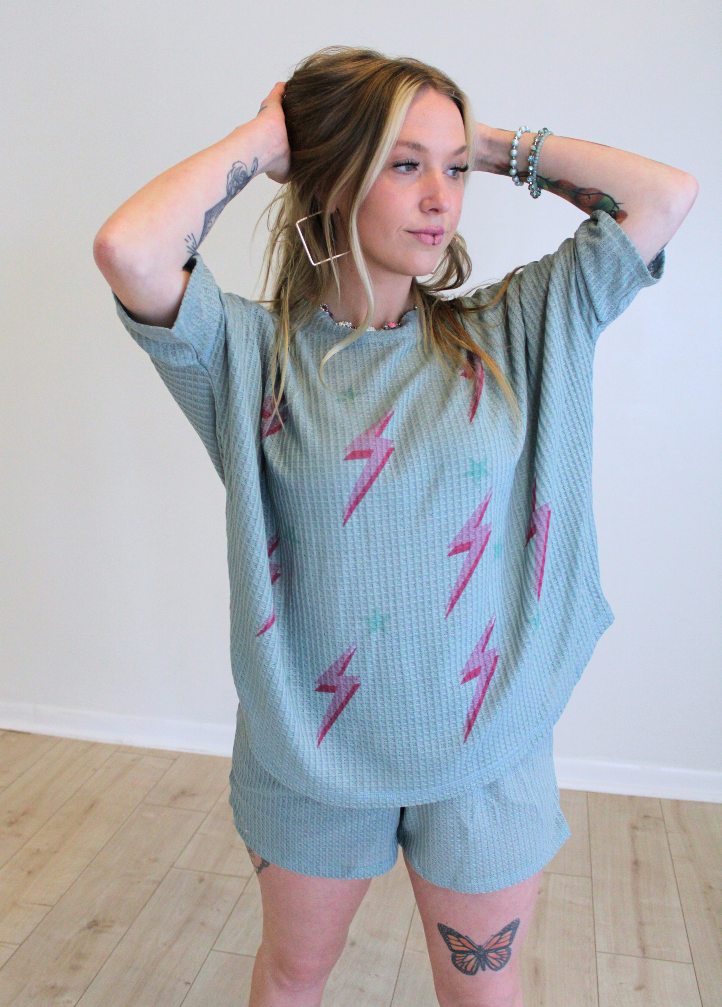 Waffle Knit Lightning Bolt Pajama Set