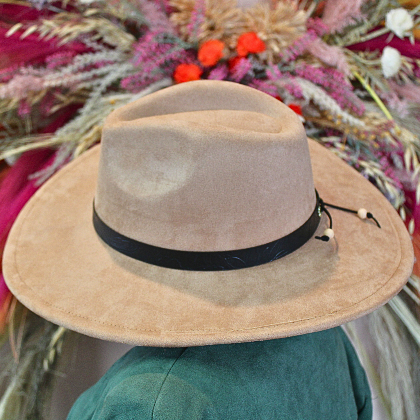 3/4" Black Floral Embossed Handmade Adjustable Hatband