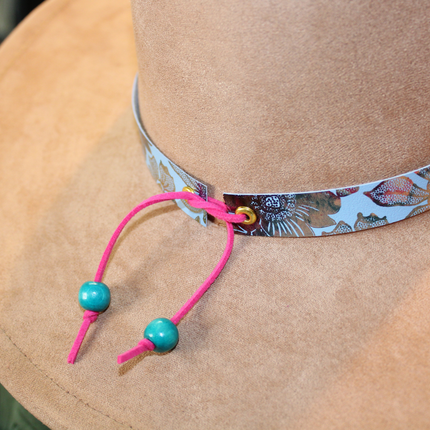 Blue Metallic Floral Handmade Adjustable Hatband