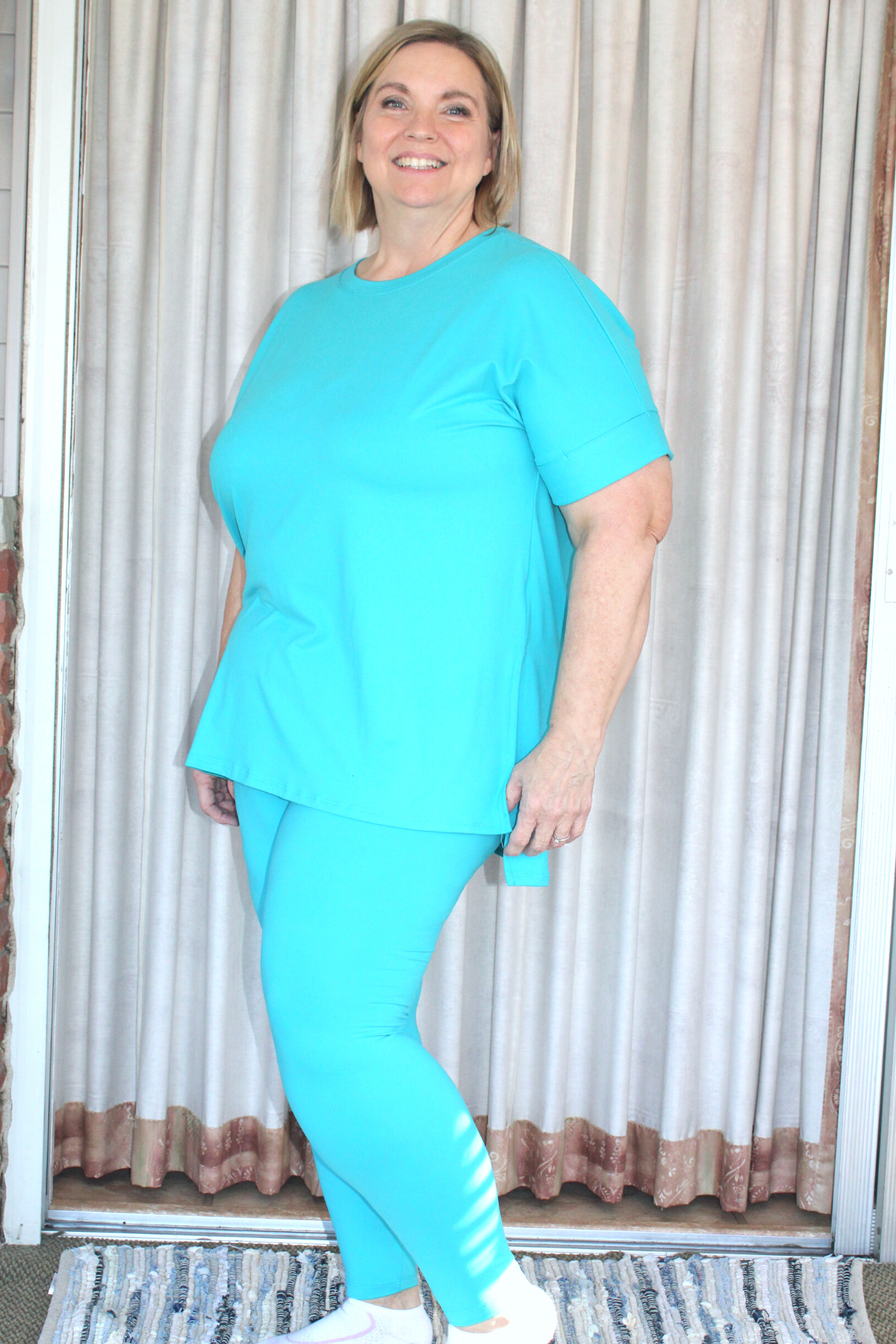 Slit Tee and Leggings Loungs Set-Ice Blue