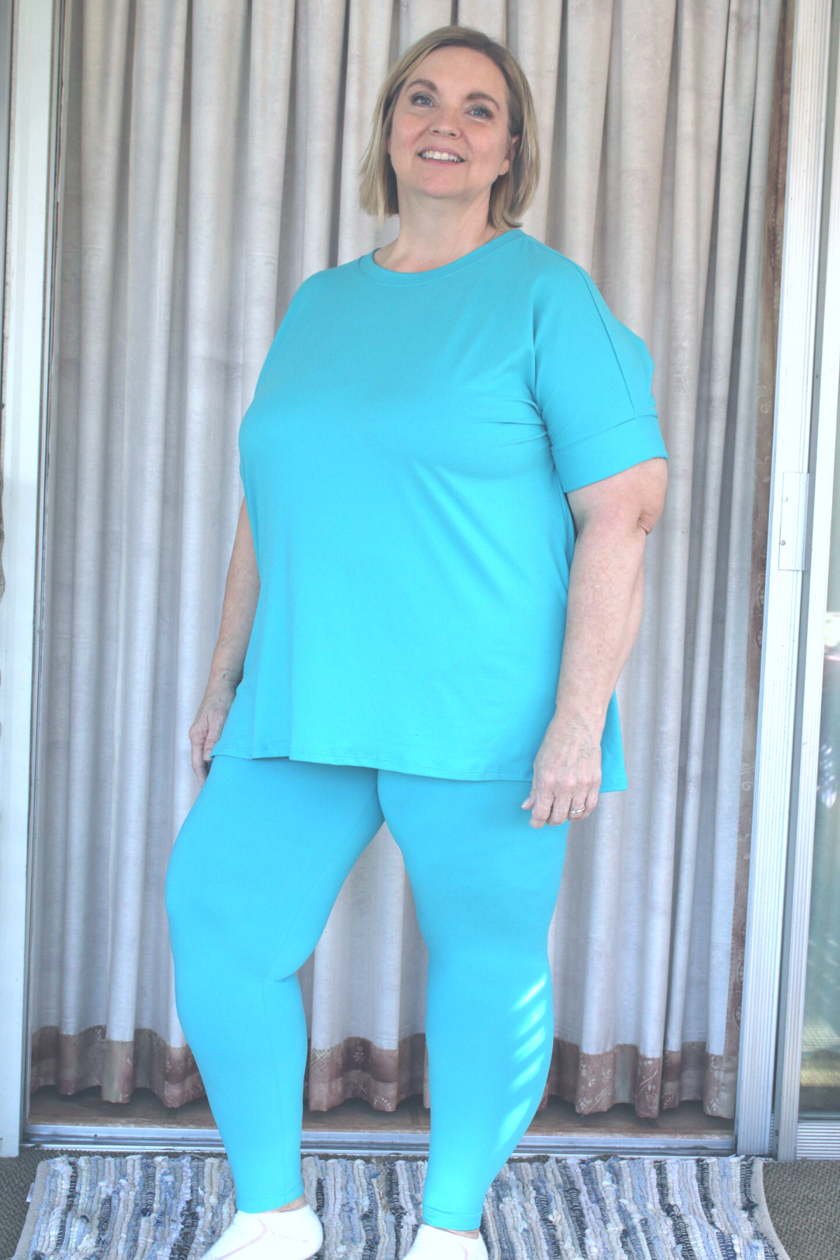 Slit Tee and Leggings Loungs Set-Ice Blue