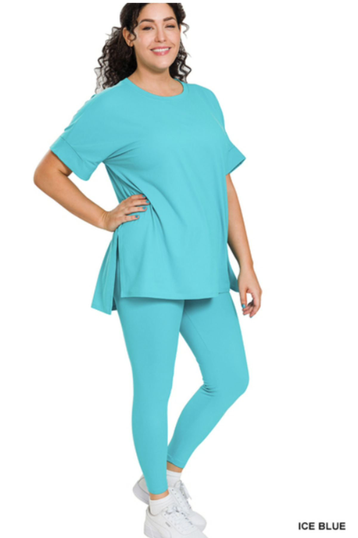 Slit Tee and Leggings Loungs Set-Ice Blue