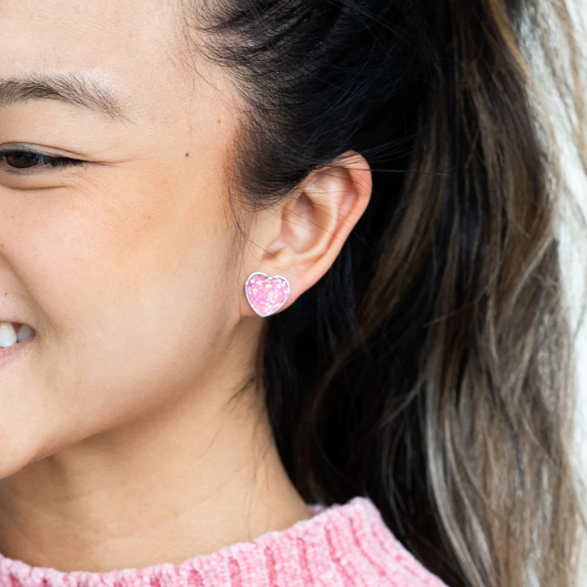 Handmade Heart Studs-Black