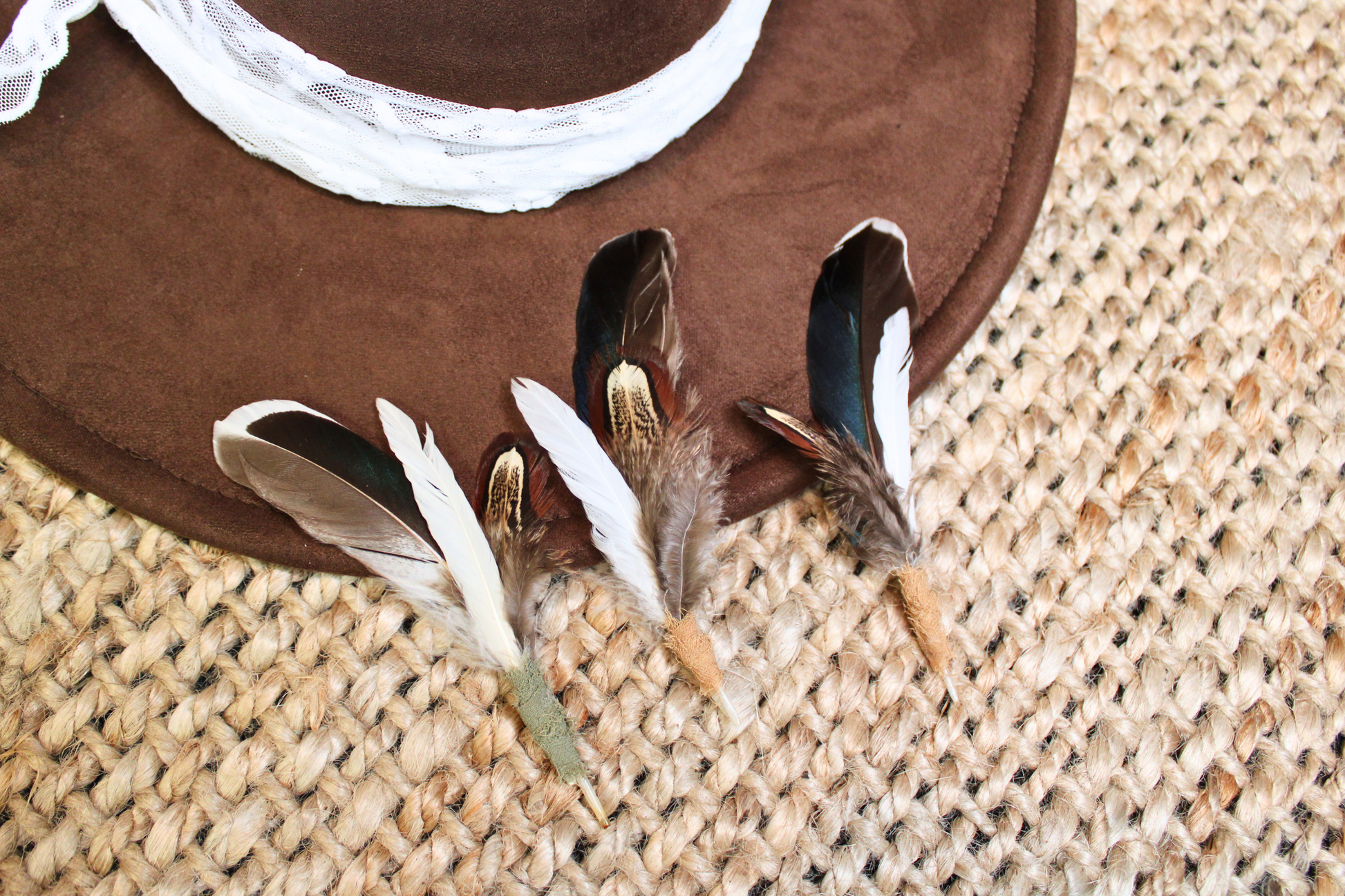trio of duck and pheasant feather small hat pick hat feather