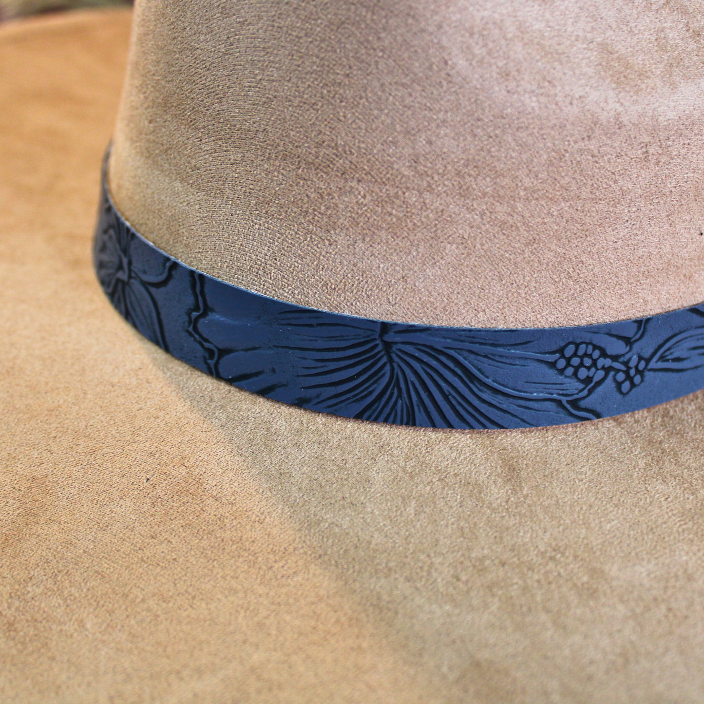 floral embossed grey blue adjustable hat band