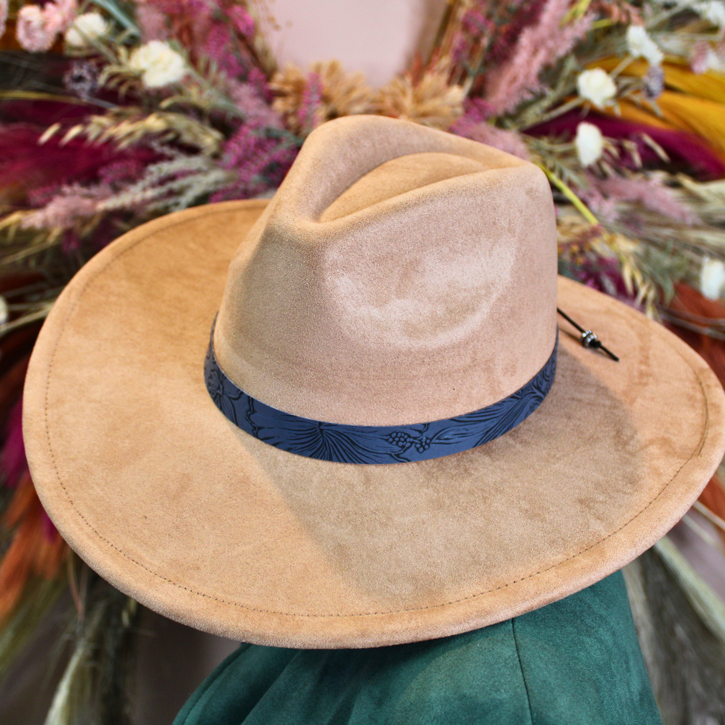 blue grey adjustable handmade embossed leather hat band