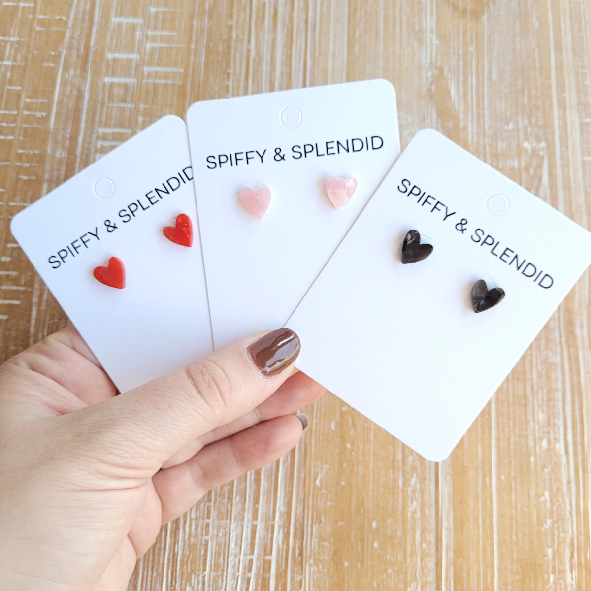 Handmade Heart Studs-Pink