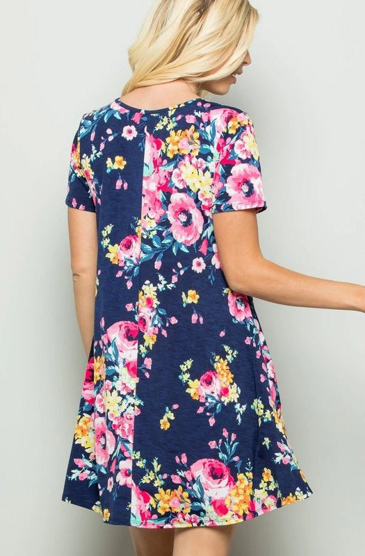 Navy Floral T-Shirt Dress for Women