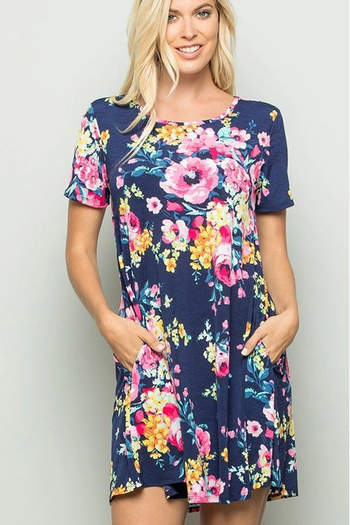 Navy Floral T-Shirt Dress for Women