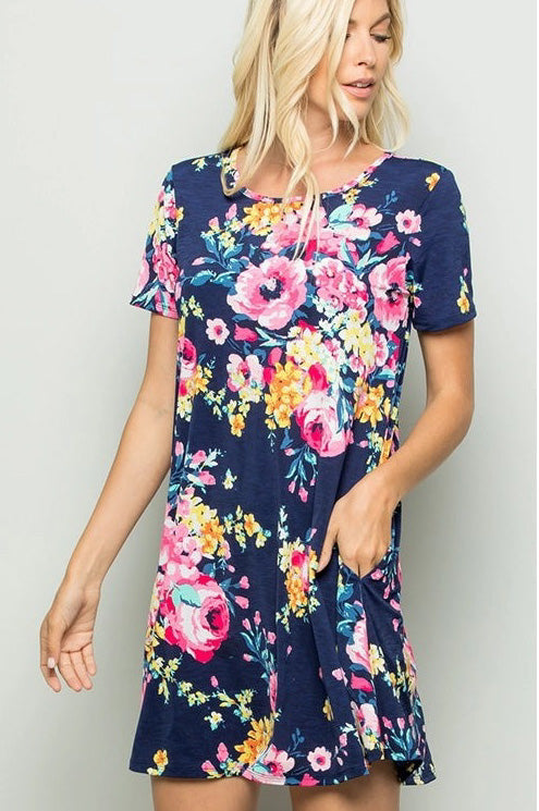 Navy Floral T-Shirt Dress for Women