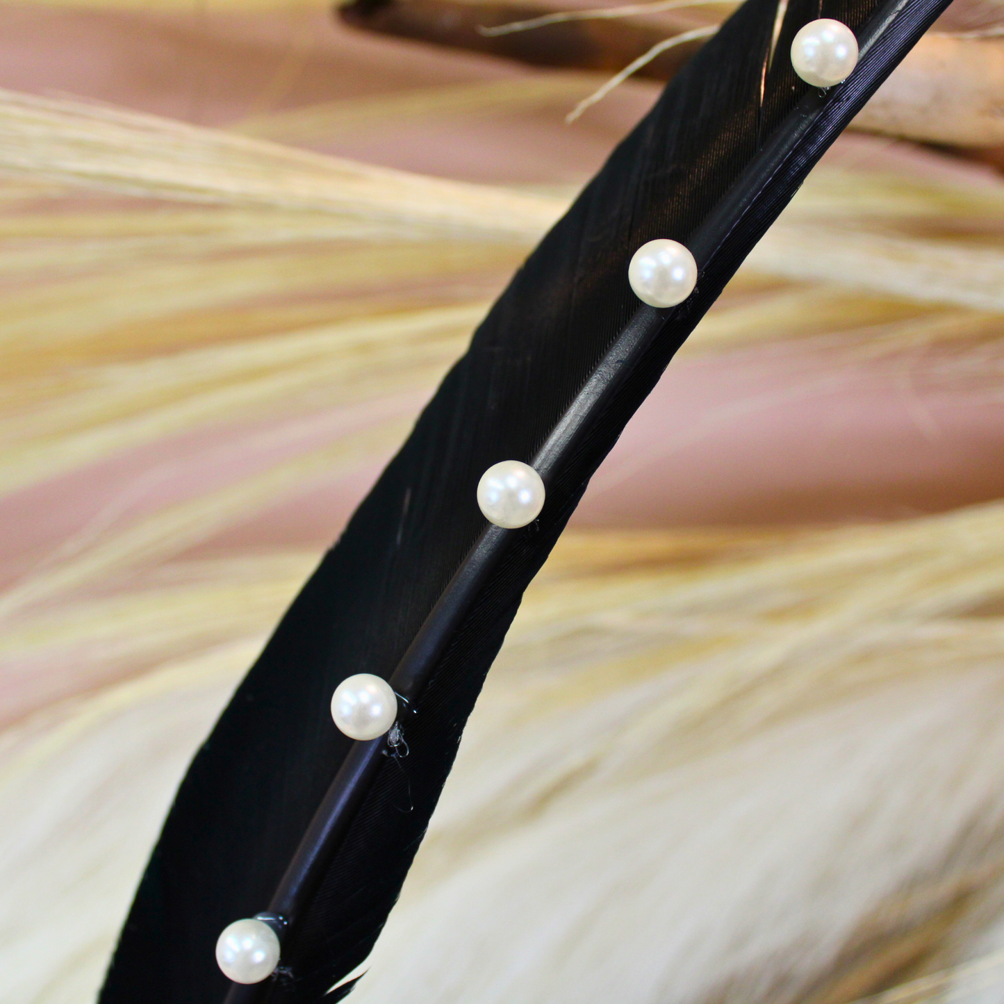 Pearl Studded Black Goose Feather