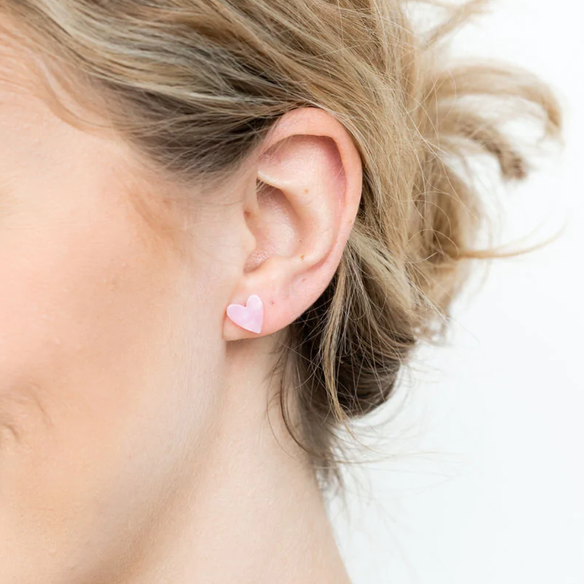 Handmade Heart Studs-Pink
