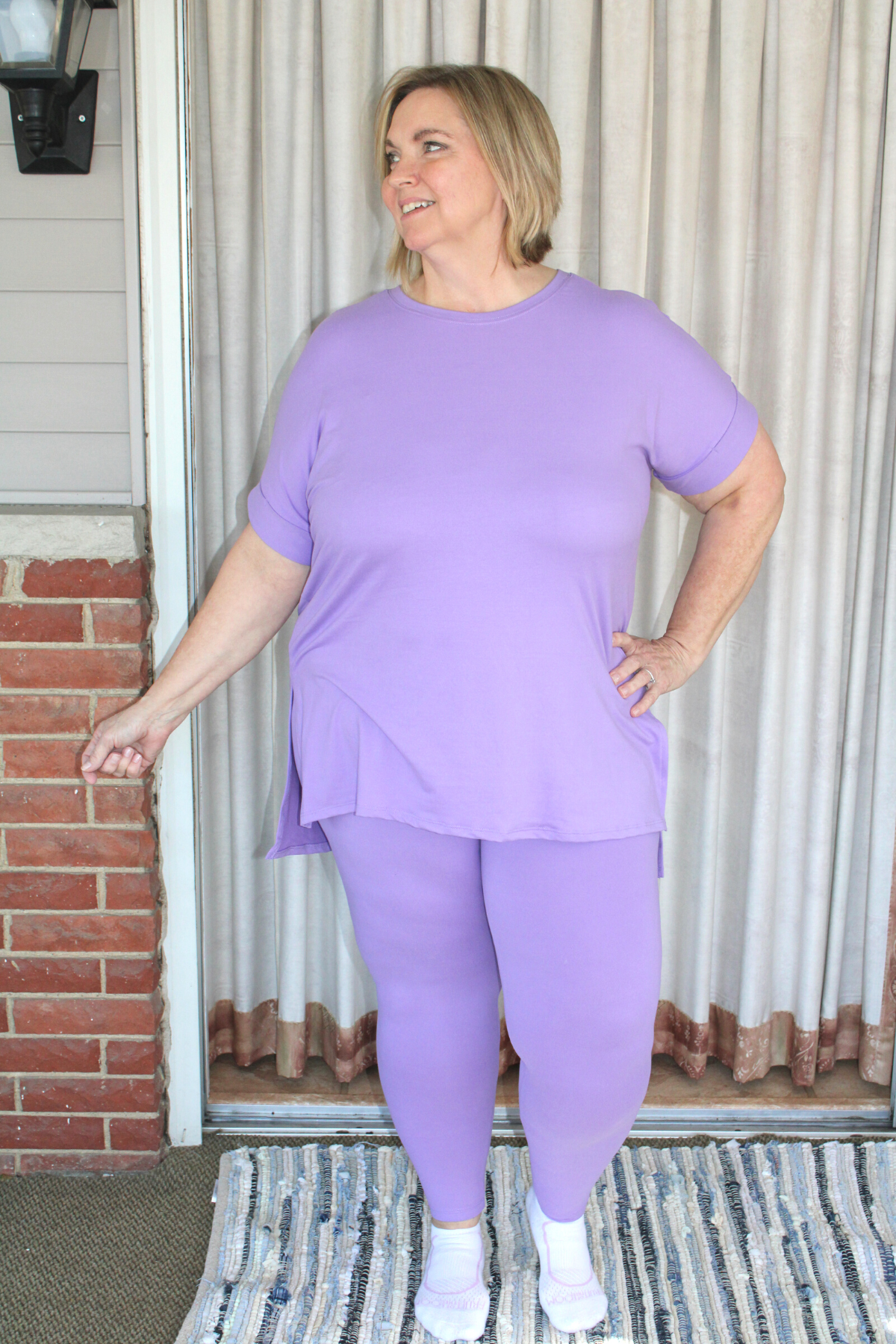 Slit Tee and Leggings Lounge Set-Lavender