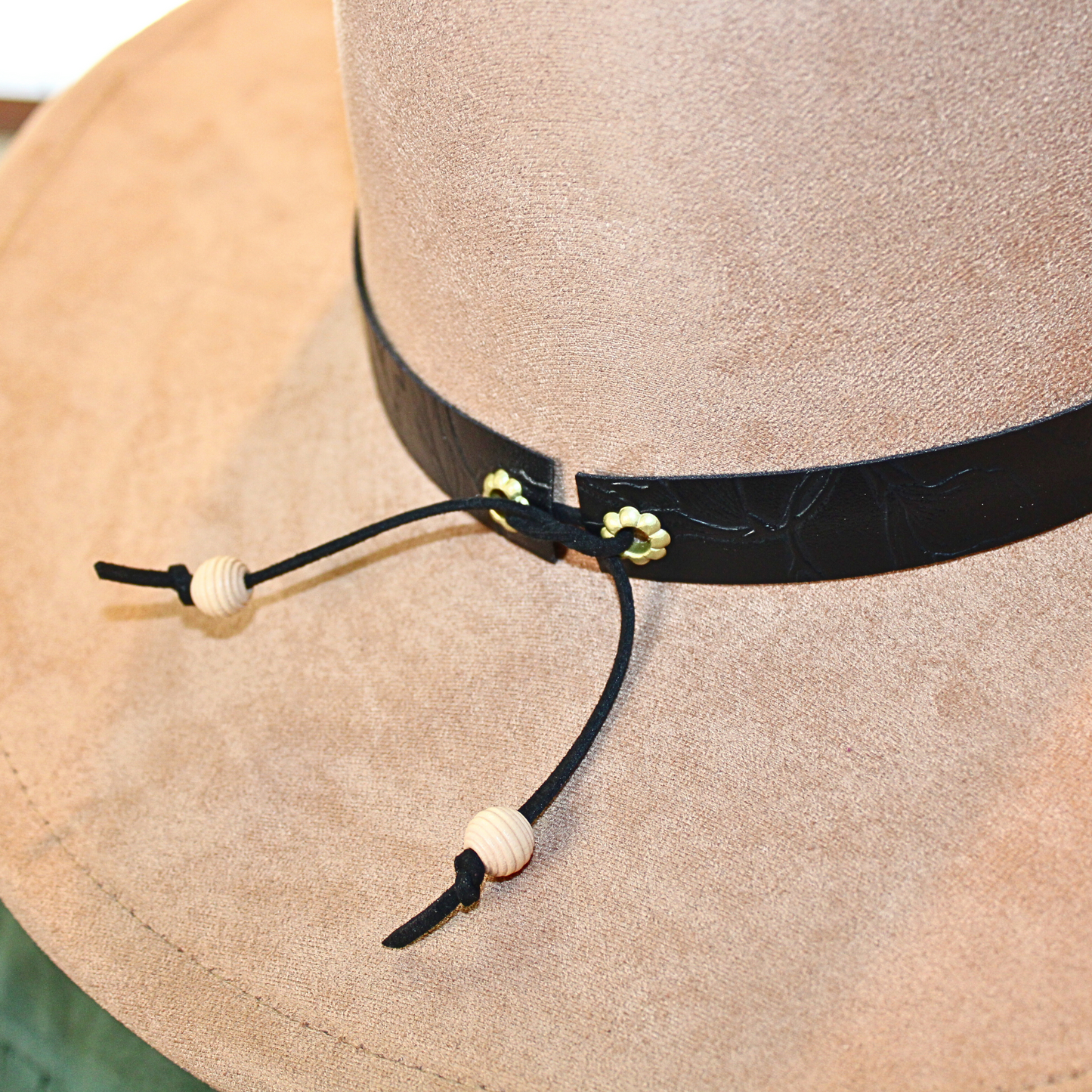 3/4" Black Floral Embossed Handmade Adjustable Hatband