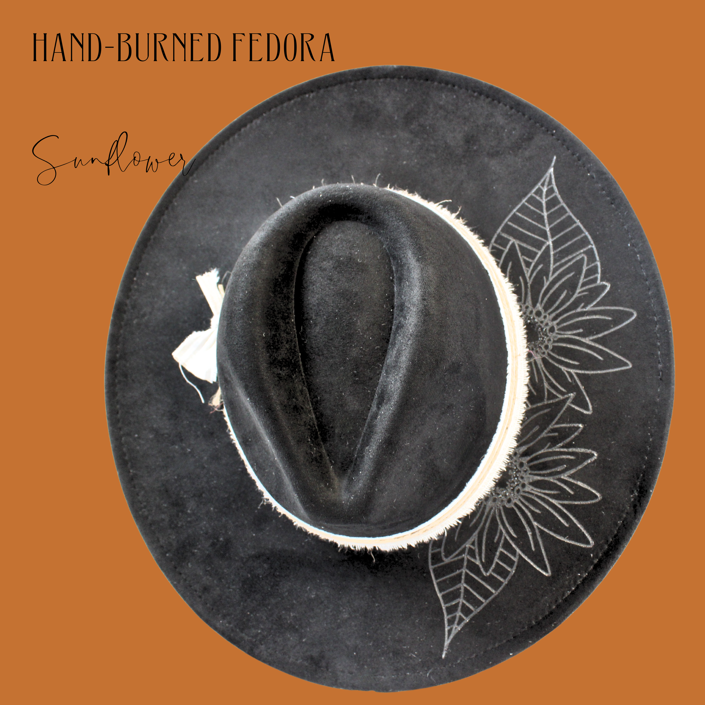 Sunflower Hand-Burned Fedora – Wildflowers and Barley display picture 2