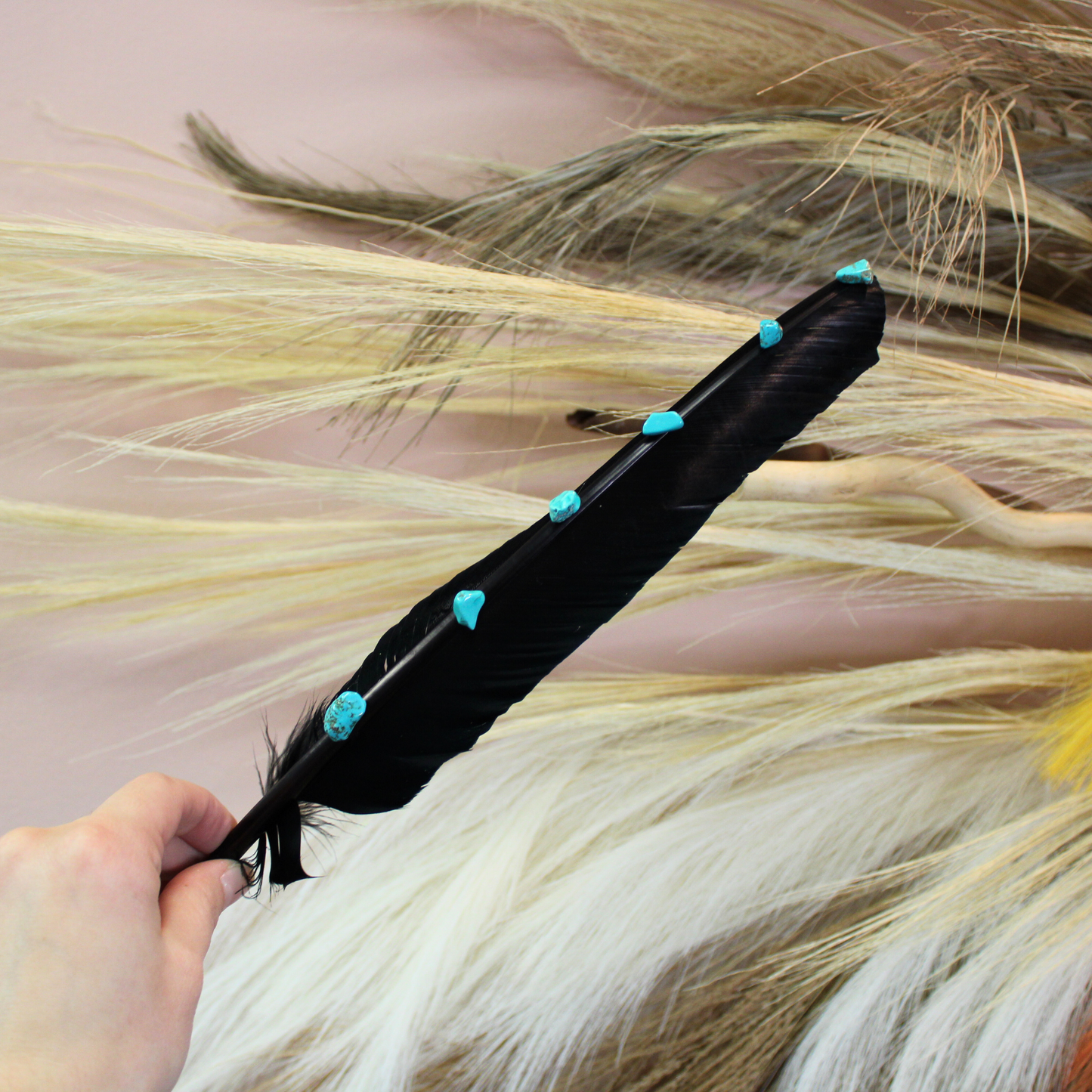 Turquoise Studded Black Goose Feather