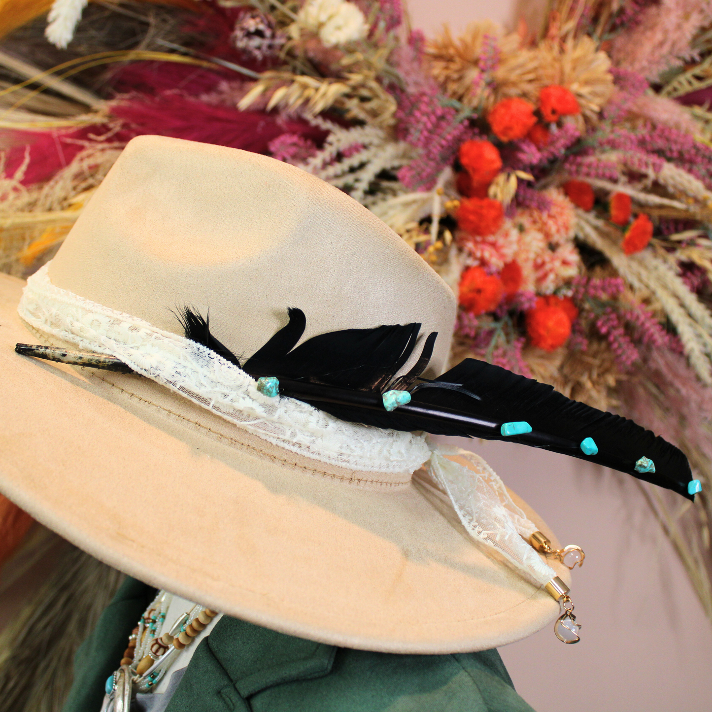 Turquoise Studded Black Goose Feather