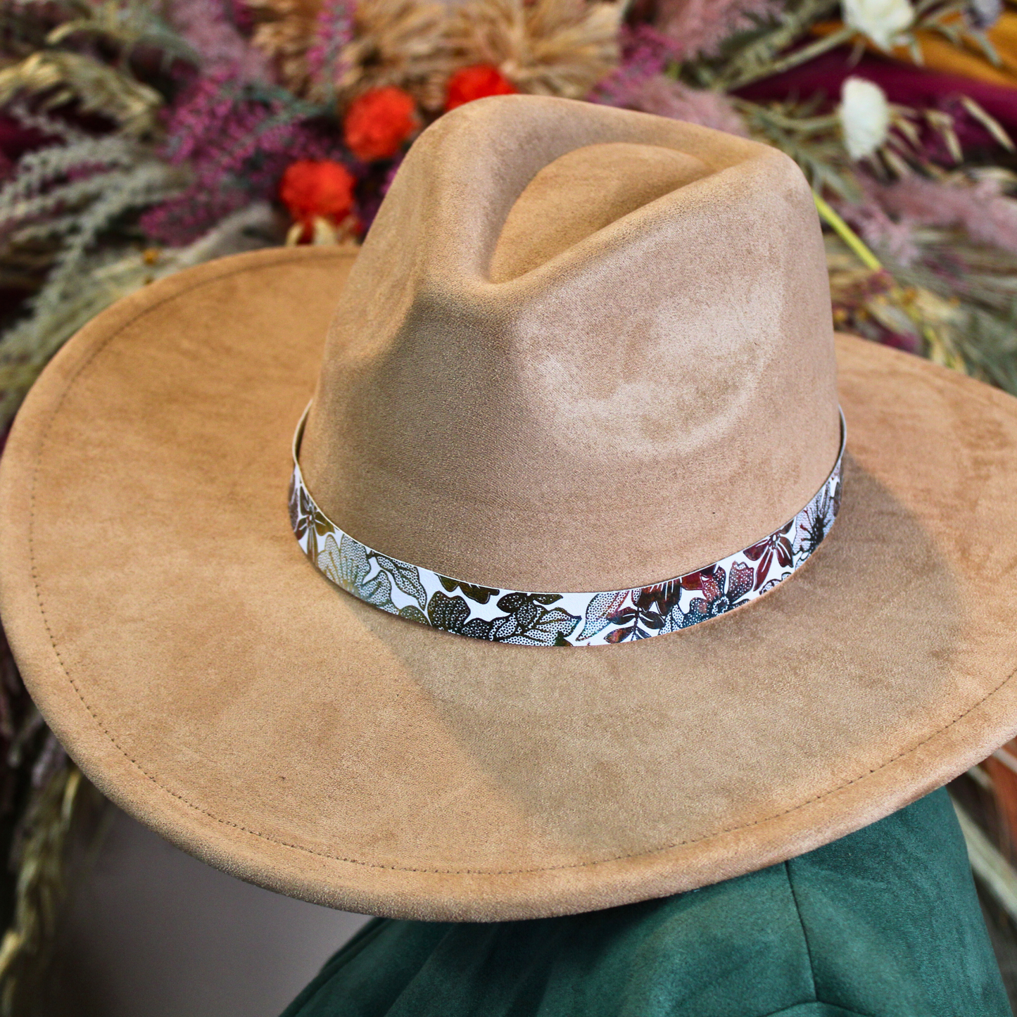 metallic floral handmade vegan leather hatband
