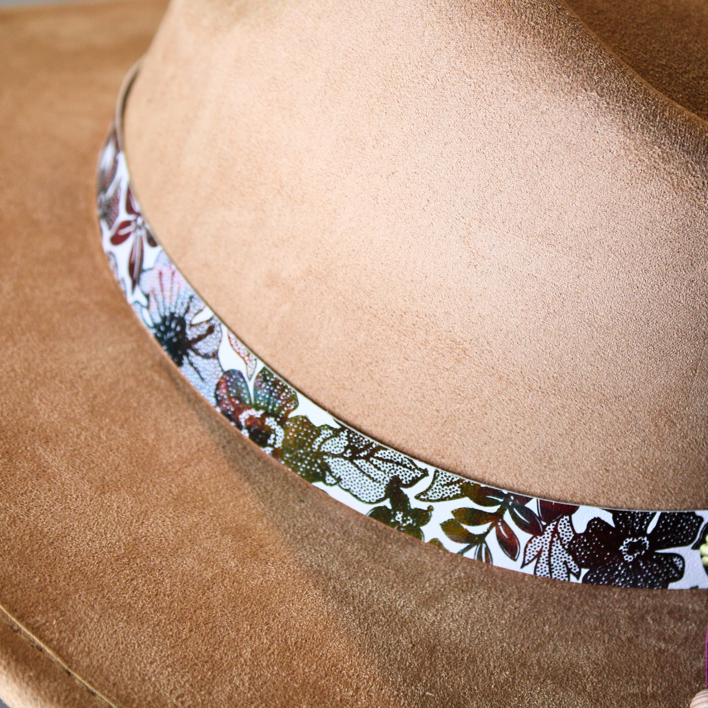 adjustable handmade vegan leather white floral hat band